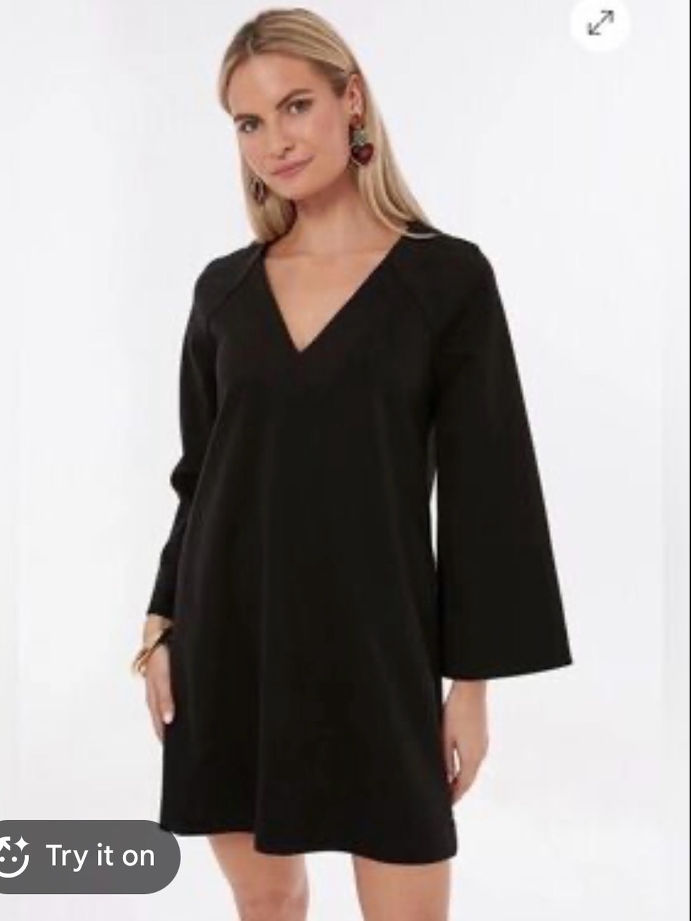 Tuckernuck Pomander Place Black V-Neck Bell Sleeve Mini Dress